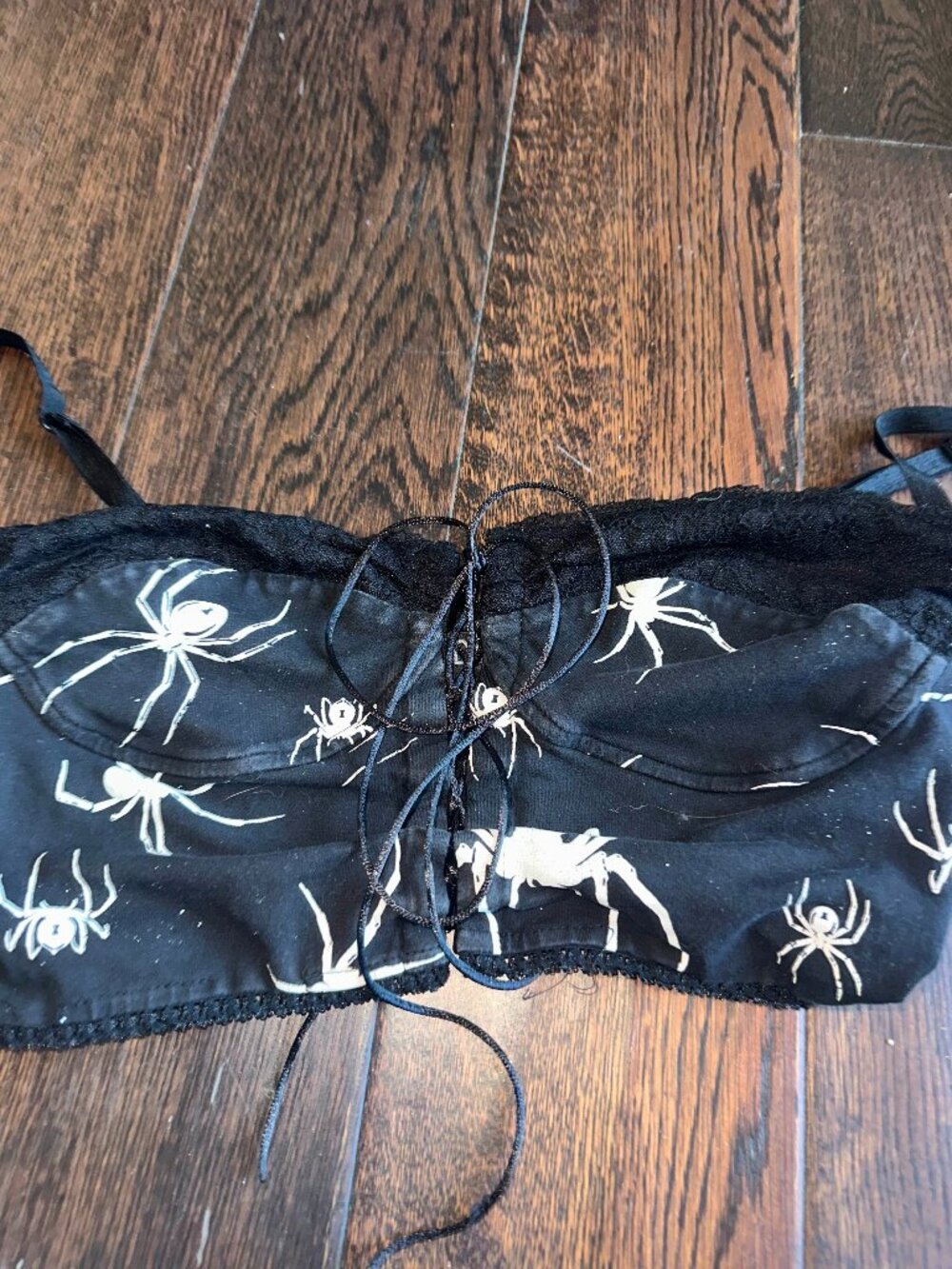 Widow Dolls Kill Black Spider Print Lace Trim Corset Crop Top